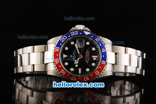 Rolex GMT-Master Automatic Movement Full Steel Case/Strap with Black Dial and Two Tone Bezel - Click Image to Close